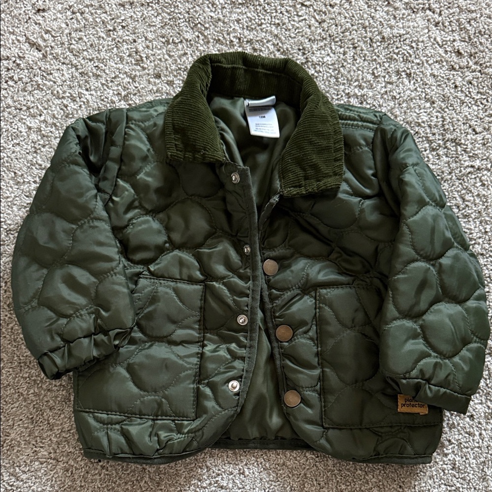 Olive Quilted Jacket with corduroy collar - 18 months